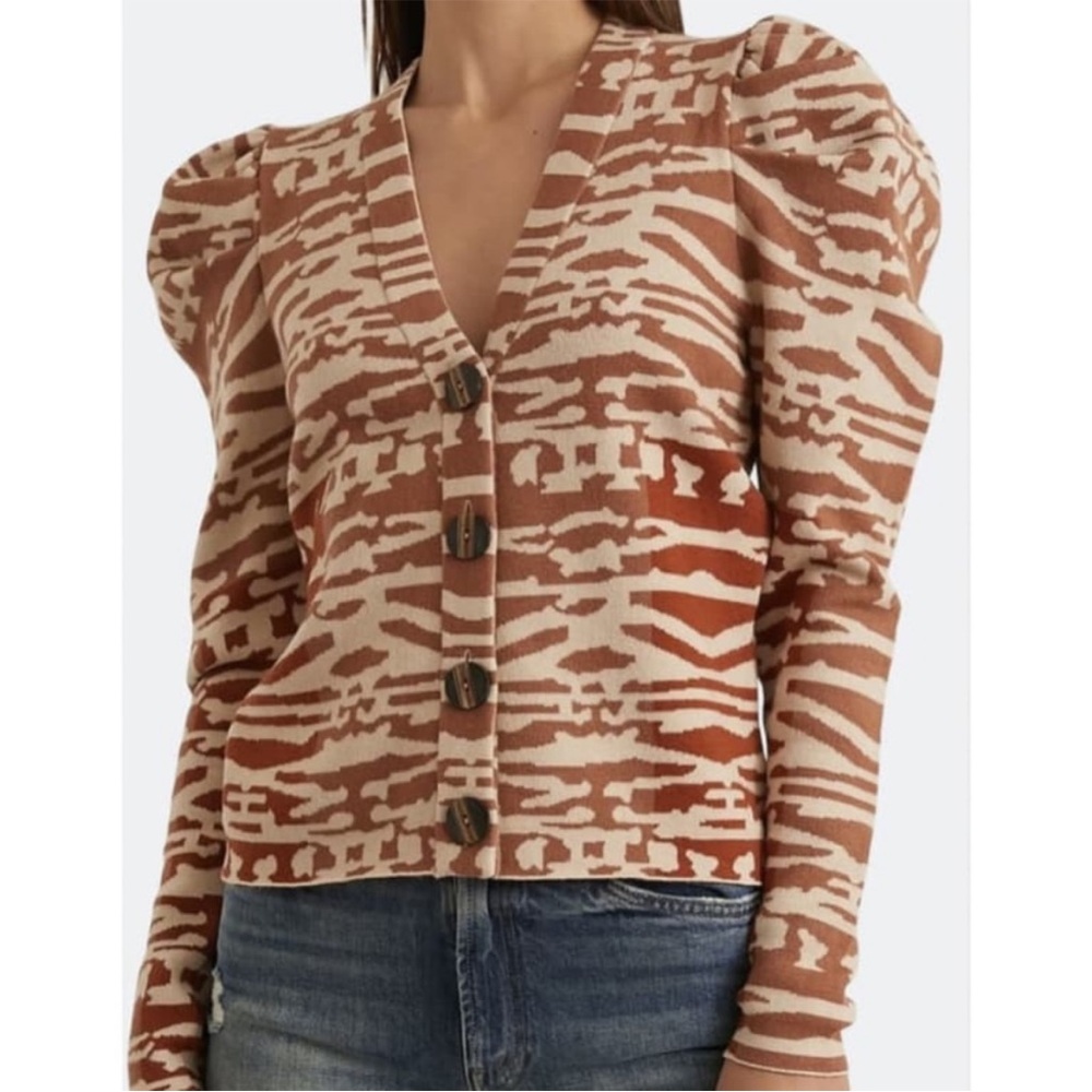 Ulla Johnson Rhea Wool Puff Sleeve V-Neck Cardigan Sz S